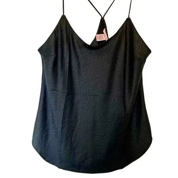 VICTORIA'S SECRET Camisole Womens L Tank Top Satin Black Cheetah Print Coquette - Picture 1 of 8